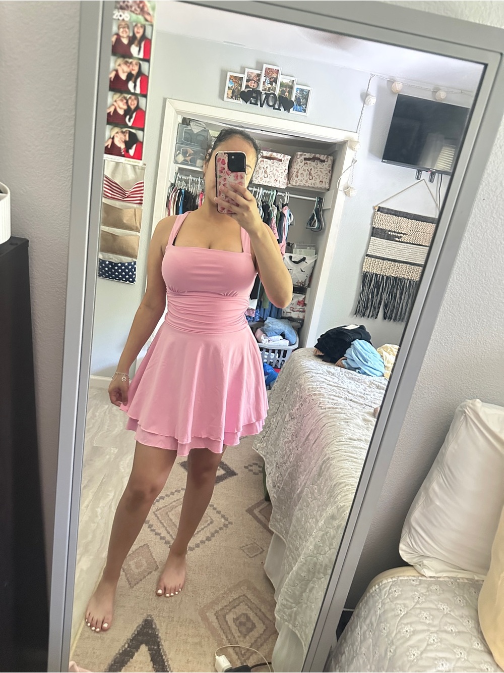 Pink Sleeveless Fit-and-Flare Dress